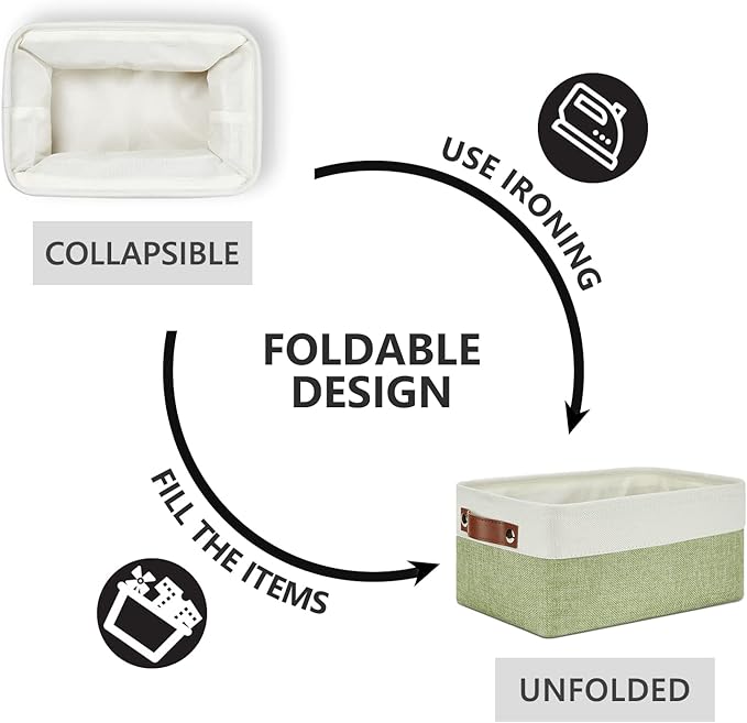 DULLEMELO Storage Baskets for Shelves, Small Fabric Collapsible Rectangular Storage Baskets for Organizing, Closets, Nursery, Home, Office, Empty Gift Baskets (6-Pack, White&Green)-DeskLoop Office
