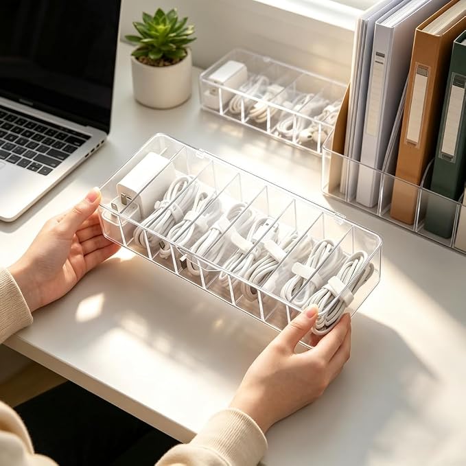 2Pcs cord organizer box, 10.2 x 3.5 x 2.2in, Desktop Cord Organizer - Image 4