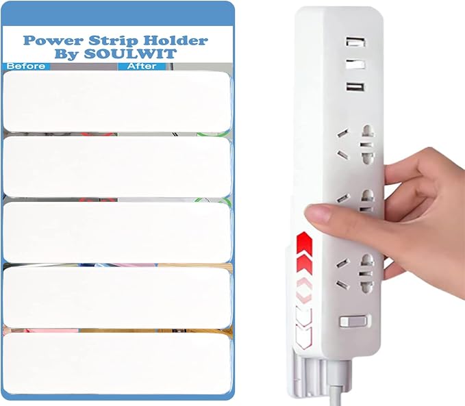 SOULWIT 5-Pack Self Adhesive Power Strip Holder, Surge Protector Fixator Wall by SOULWIT