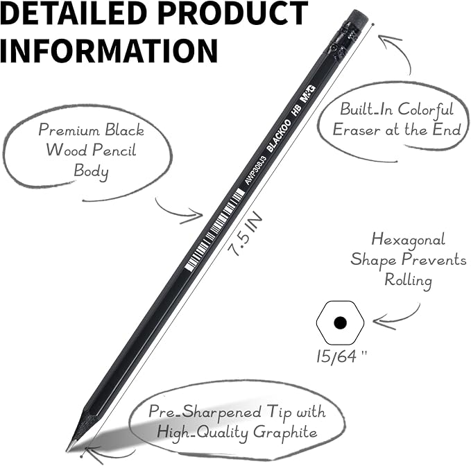 M&G BLACKOO Series HB Wood-Cased Pencils, Bulk Black Pencils - Image 2