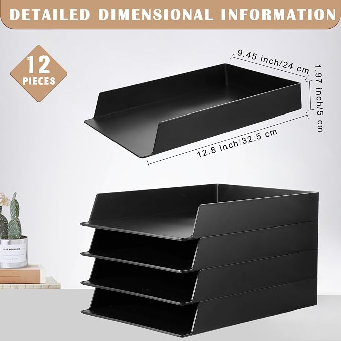 Wenqik 12 Pcs Stackable Paper Trays Rectangular Plastic Desk Holder Desktop - Image 2