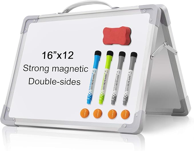 H-Qprobd Small Dry Erase White Board - 16"x 12" Double Sided Mini Foldable Magnetic Desktop whiteboard for Kids Drawing, Teacher Instruction and Meeting Discuss-DeskLoop Office