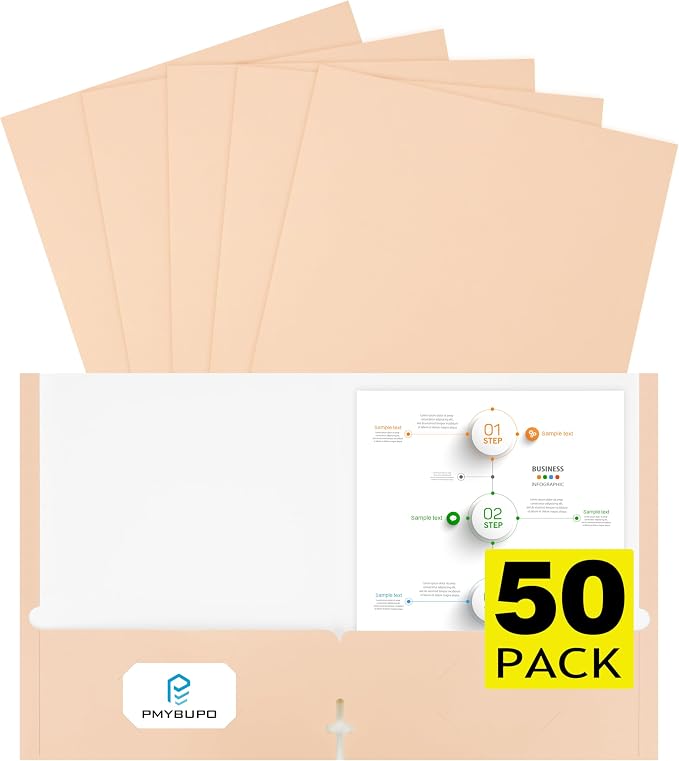 pmybupo 50-Pack Folders with Pockets, Paper Earthy Orange Two-Pocket Folders by pmybupo