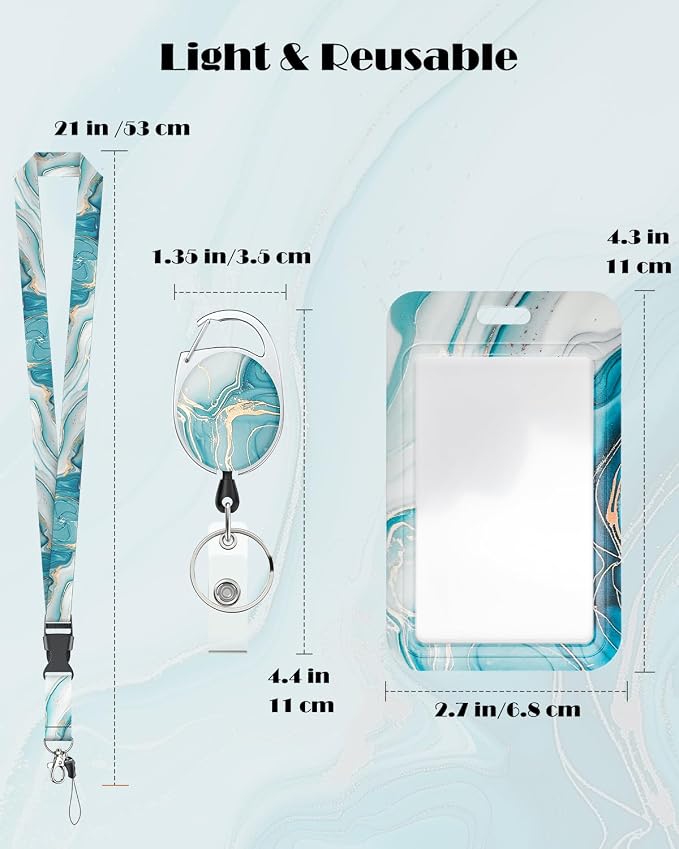 Uniclife Marbling Sliding Badge Holder Cyan Marble Pattern Plastic Card Holder - Image 4