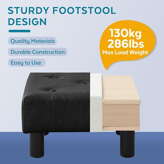 Small Foot Stool Ottoman, Faux Leather Footstool Ottoman Foot Rest - Image 6
