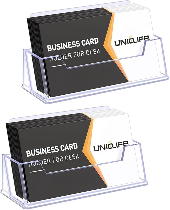 Uniclife 2 Pack Acrylic Business Card Holder for Desk 1 Slot Clear Business Card Display Stand for Men & Women Desktop Business Card Organizer Card Stand for Office Home Exhibition, 60 Card Capacity-DeskLoop Office