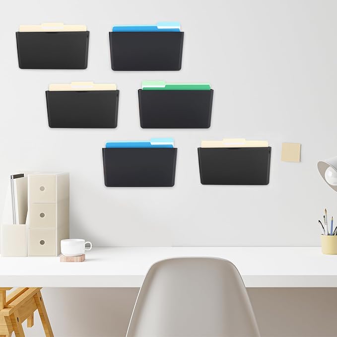 EASEPRES 6 Pack Black Plastic Single Pocket Hanging File Organizer, Wall Mount - Image 4