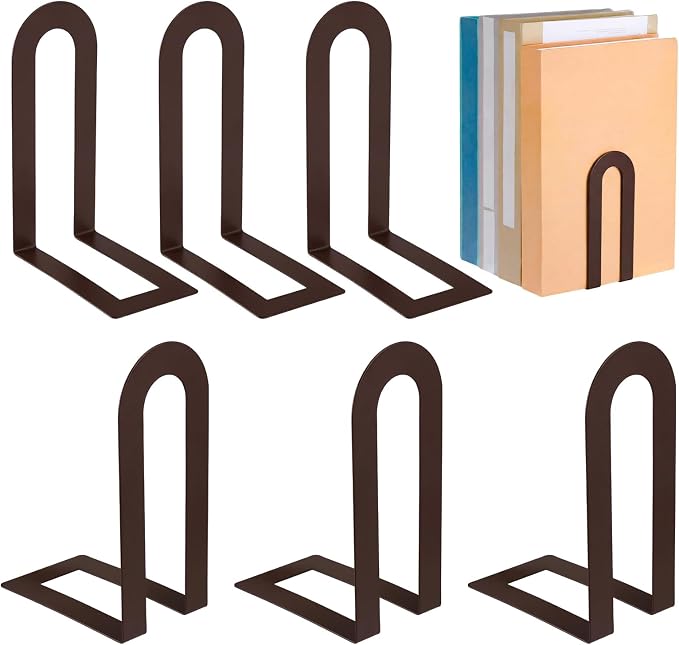 Chunful 6 Pcs Bronze Book Ends for Shelves Modern Metal Decorative Small by Chunful