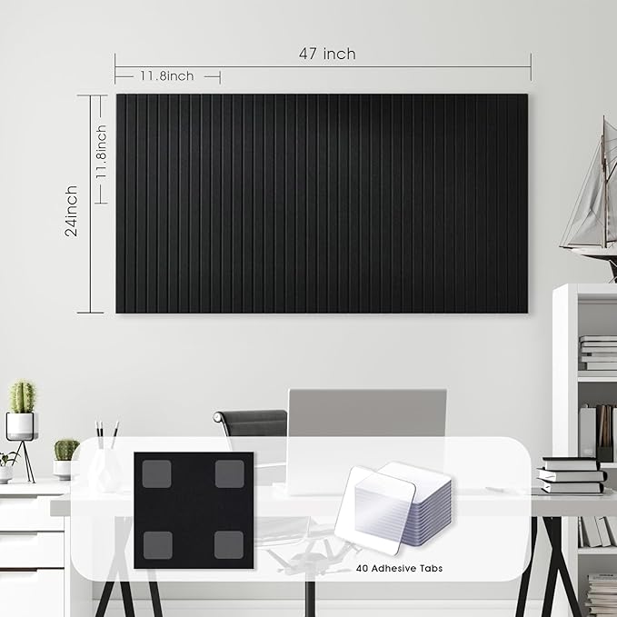 Large Cork Board for Office, 8 Pack Felt Wall Tiles with Slat Wall Paneling, Felt Bulletin Board Pin Board Cork Boards for Walls - Black-DeskLoop Office