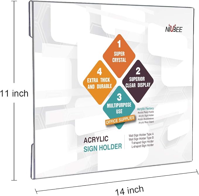 NIUBEE Acrylic Sign Holder 14x11 Inches Horizontal, Restaurant-No Drilling - Image 2
