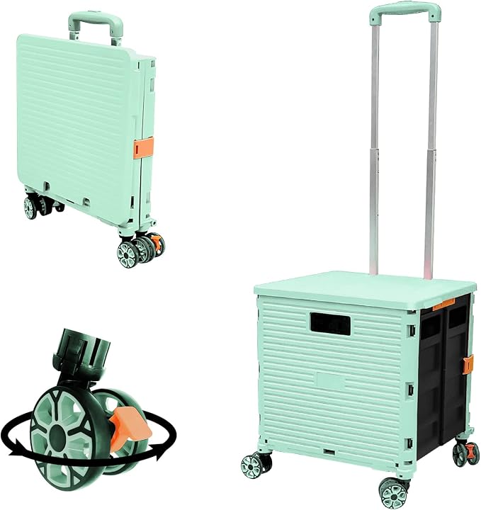 FELICON SELORSS Foldable Utility Cart Folding Portable Rolling Crate-Green | by FELICON