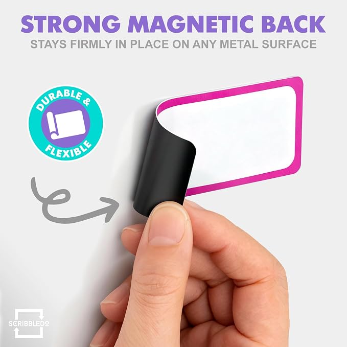 Scribbledo 10 Pack Dry Erase Magnetic Labels 3.1” x 1.2” Reusable Colored Name - Image 3
