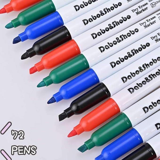 Dabo&Shobo White Board Markers-72 Pcs 4 Color Fine Tip Whiteboard Markers，Perfect for Writing on Whiteboard Mirrors Glass for School Office Home…-DeskLoop Office