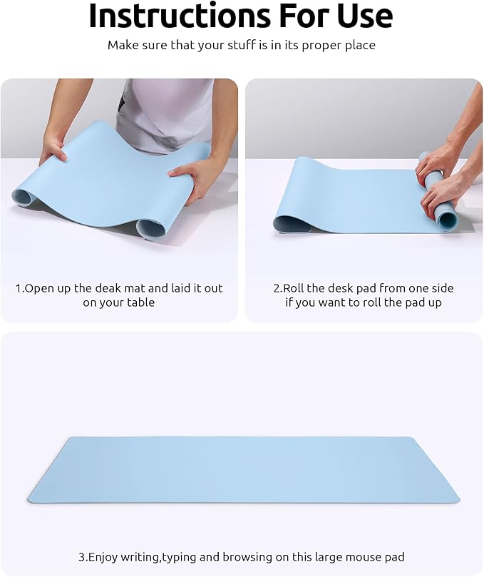 YSAGi Leather Desk Protector, Office Mat, Large Mouse Mat, Non-Slip PU Leather Blotter, Laptop Desk Pad, Waterproof Writing Pad for Office and Home (Baby Blue, 31.5" x 15.8")-DeskLoop Office
