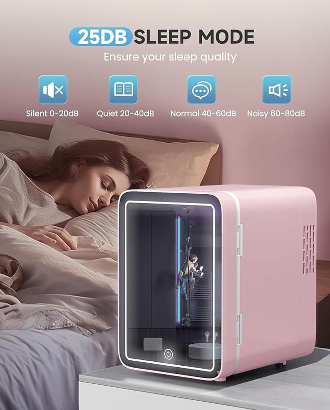 Skincare Fridge With Dimmable LED Light Mirror, 4L Makeup Mini Fridge for Bedroom, Car, Office & Dorm, Cooler & Warmer, Portable Small Refrigerator for Cosmetics, Skin Care and Food, Pink-DeskLoop Office