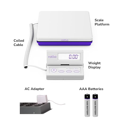 Rollo Shipping Scale For Packages - Digital Shipping Postal Scale (110 Lb Max) - Hold and Tare Functions - Includes AC Adapter and 2x AAA Batteries-DeskLoop Office