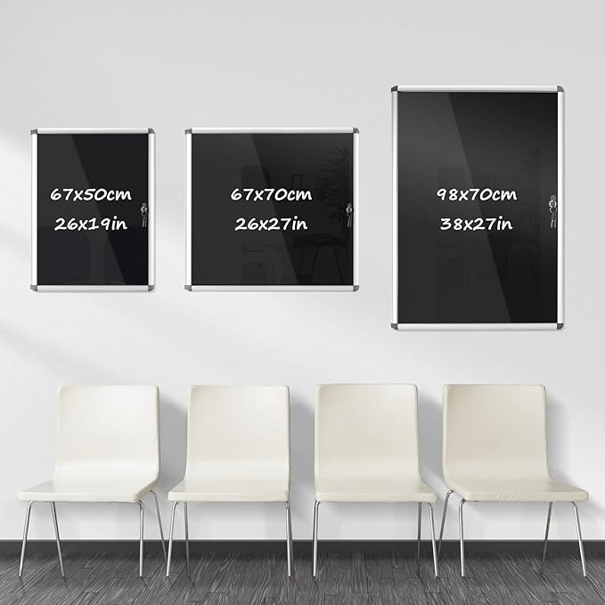 Enclosed Bulletin Board Lockable Display Case Message Board with Locking Door for Indoor, Black Felt, Silver Aluminum Frame, 28x26 inch (6xA4)-DeskLoop Office