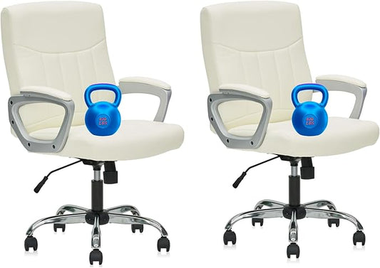 CLATINA Office Computer Desk Chair Executive Mid Back Chair Comfortable Ergonomic Managerial Chair Adjustable PU Leather Home Office Desk Chair Swivel, White 2PK-DeskLoop Office