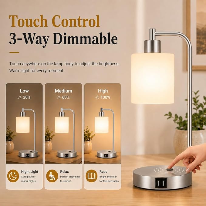 Set of 2 Industrial Touch Control Table Lamps - Image 3