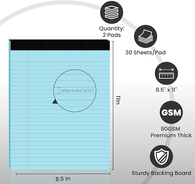 2pcs Legal Pads 8.5 x 11, Notepads 8.5 x 11 Inch, 30 Sheets/Pack, Perforate - Image 2