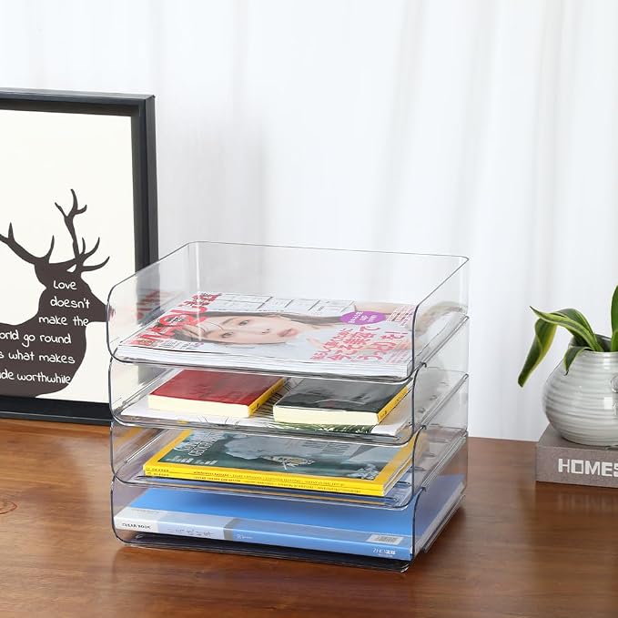 4 Tier Stackable A4 Paper Trays, Office Desk File Holder, Tidy File Document - Image 2