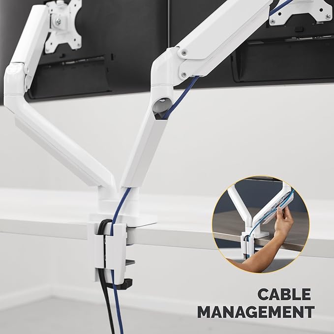 Fellowes Platinum Series Dual Monitor Arm for 40-Inch Monitors, Full Motion, 360° Rotation, VESA Mount with Grommet or Clamp, USB Ports, Ergonomic, White, 8056301-DeskLoop Office