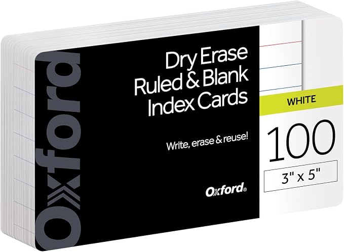 Oxford Dry Erase Index Cards, Blank & Ruled Multipack, Reusable Flash Cards by Oxford