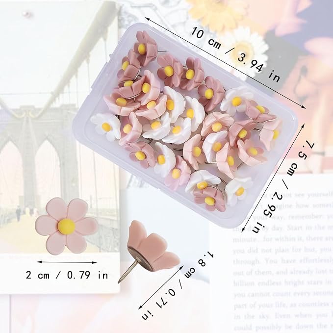 30 Pcs Cute Flower Push Pins, Flower Designs Decorative Thumb Tacks, Colorful - Image 3