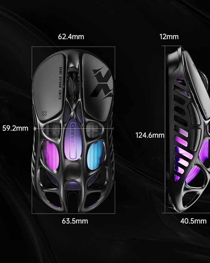 GravaStar Mercury X Wireless Gaming Mouse – 32,000 DPI PAW 3950 Sensor, 1000Hz Polling Rate, Only 49g, Magnesium Alloy Hollow Frame, RGB Lighting, 5 Programmable Buttons-DeskLoop Office