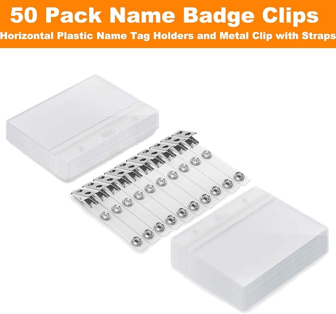 ZHEGUI ID Badge Holder with Clip Clear Plastic Name Tag Holders Horizontal - Image 2