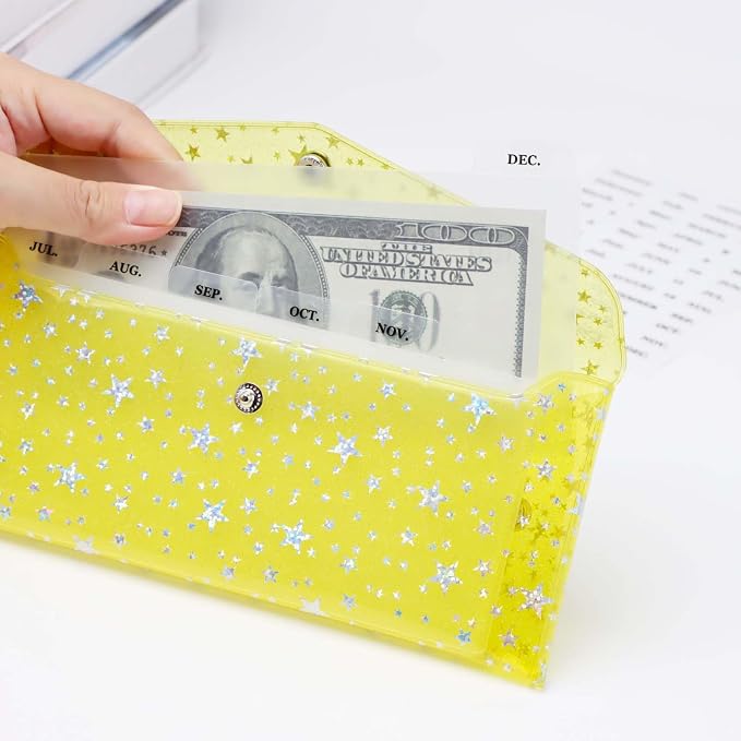 Cash Envelope Wallet 6-Tab Divider Pockets Cash Stuffing Envelopes Glitter PVC - Image 5
