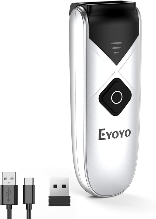 Eyoyo Bluetooth 2D&1D Barcode Scanner, Portable Wireless Mini but Powerful Barcode Reader with 2.4G Wireless&Bluetooth&USB Wired Connection, QR Code Scanner for Phone, Tablet PC-DeskLoop Office