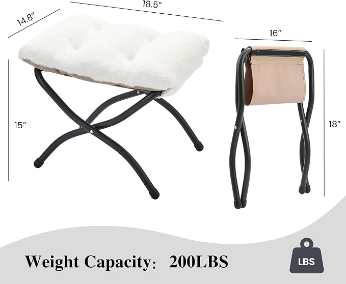 15" Folding Ottoman, Foldable Footrest Stool, Small Foot Stool - Image 3
