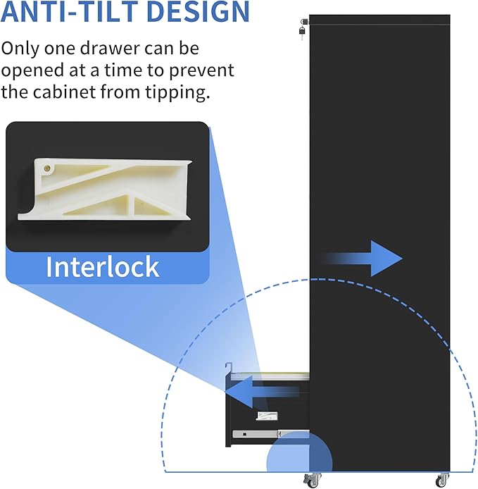 5 Drawer Mobile File Cabinet, Filing Cabinet Home Office for Letter, Legal Size, Black-DeskLoop Office
