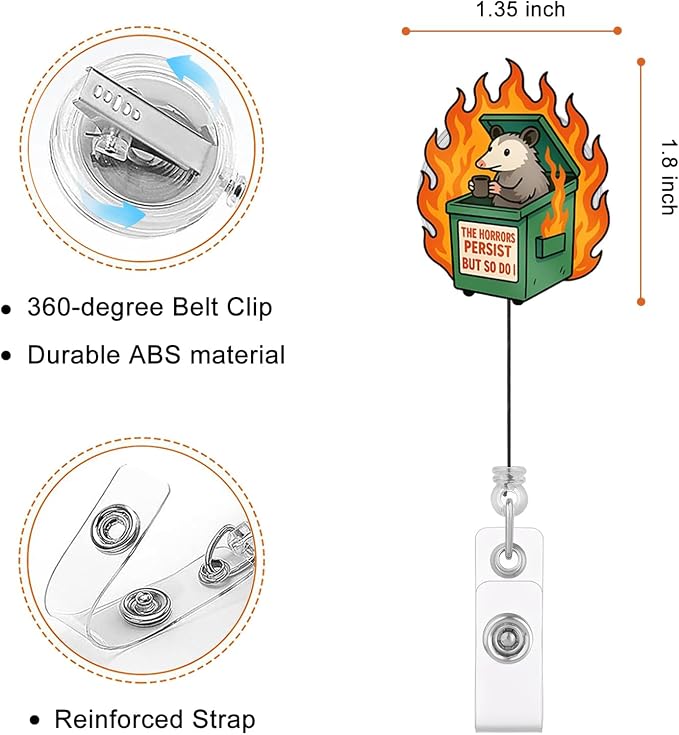 Funny Opossum Dumpster Fire Badge Reel – Retractable ID Card Holder - Image 2