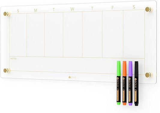 Clear Glass Weekly Dry Erase Calendar Non-Magnetic Whiteboard by Yeoux
