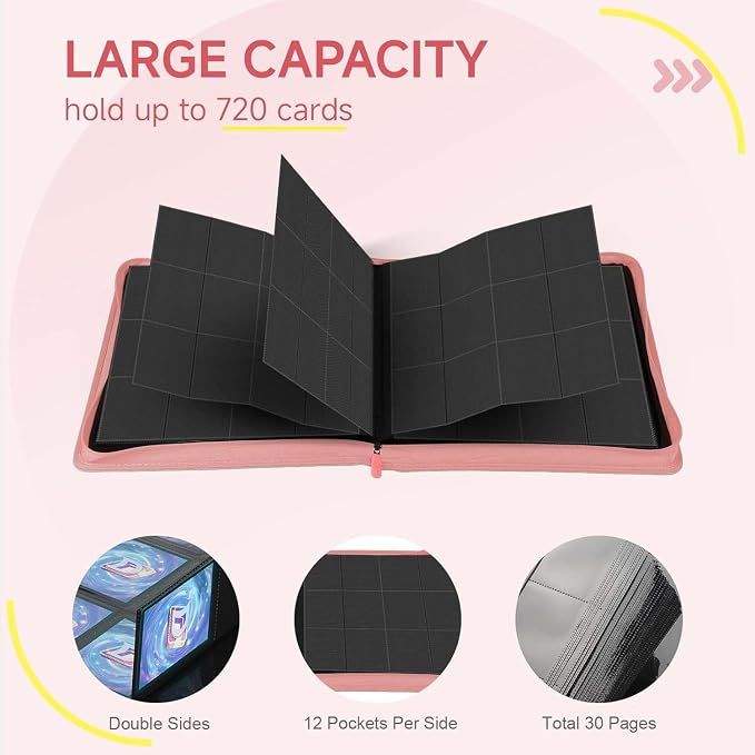 Trading Card Binder with Zip, 12 Pockets Card Binder, 720 Double Sided Pocket - Image 3