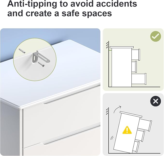 Gizoon 3 Drawers Chest, Bedroom Drawer Dresser with Large Storage Capacity, Embedded Handle, and Sturdy Anti-Tripping Device, Modern Design Cabinet for Hallway, Office, Living Room (White)-DeskLoop Office