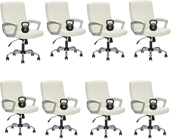 CLATINA Office Computer Desk Chair Executive Mid Back Ergonomic Managerial Chair with Lumbar Support Comfortable Adjustable PU Leather Home Office Chair Swivel, White 8PK-DeskLoop Office