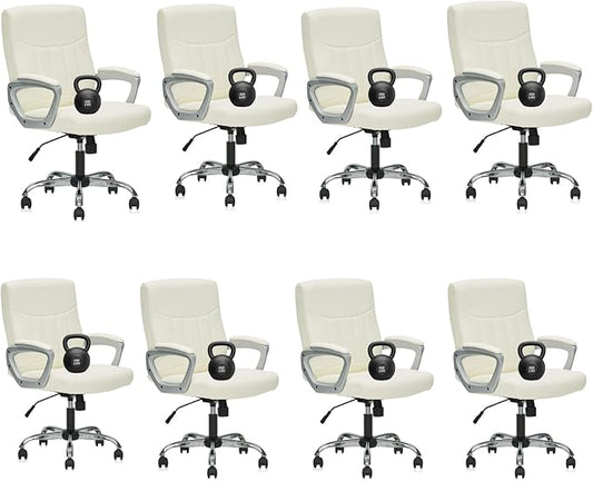 CLATINA Office Computer Desk Chair Executive Mid Back Ergonomic Managerial Chair with Lumbar Support Comfortable Adjustable PU Leather Home Office Chair Swivel, White 8PK-DeskLoop Office