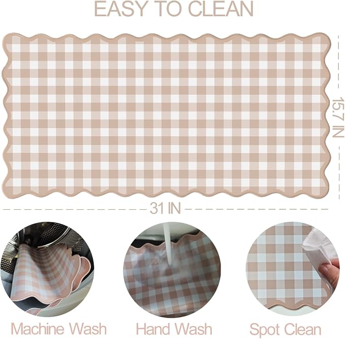 Scalloped‌ Checkered Desk Mat Cute Light Brown Gingham XXL Large Gaming Mouse - Image 4