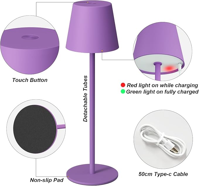 Kakanuo Cordless Table Lamp Rechargeable Purple - Image 6