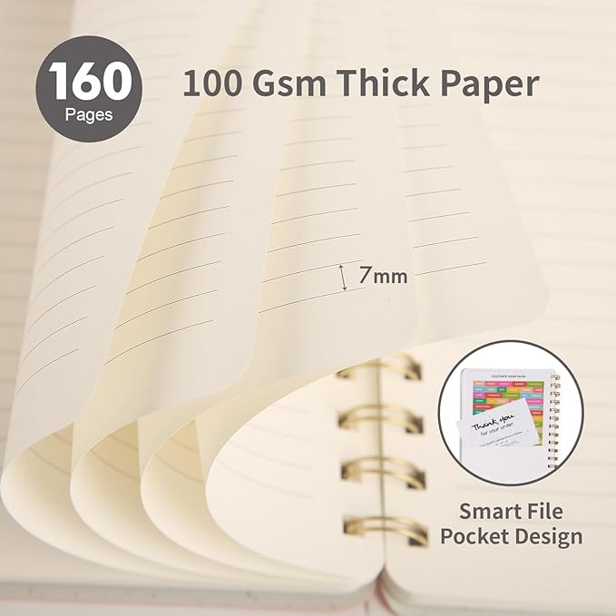 Spiral Notebook-5.75" x 8.125" Journal with Back Pockets and 160 Lined Pages,PU Leather Cover Business Journal, Twin-Wire Binding Notebook Perfect for Office & Home School Supplies-DeskLoop Office