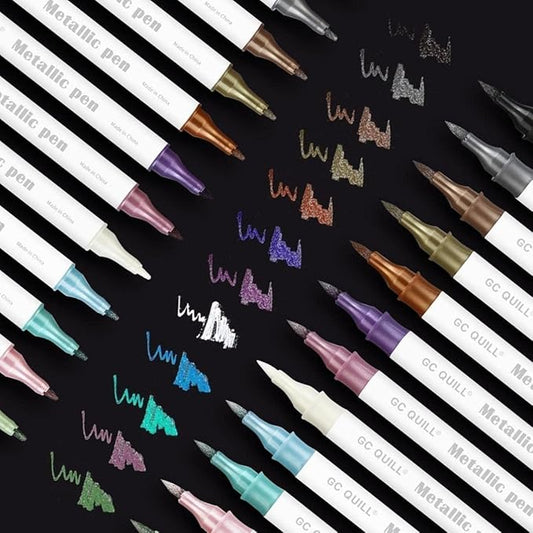 GC QUILL 12 Colors Metallic Marker Pens - Dual Tip Brush and Fine Point Pens for DIY Album, Black Cards, Scrapbooking, Craft Supplies, on Ceramic, Stone, Glass, Fabric GC-MP12-DeskLoop Office