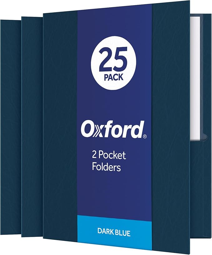 Oxford Twin-Pocket Folders, Textured Paper, Letter Size, Dark Blue, Holds 100 by Oxford