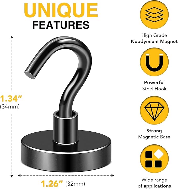 DIYMAG Black Magnetic Hooks, 120 LB Heavy Duty Strong Magnets - Image 2