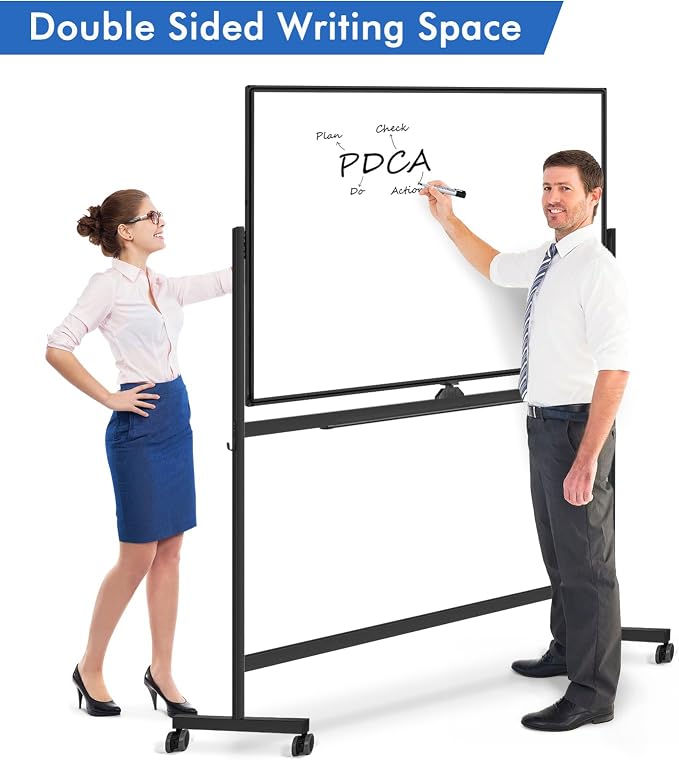 Large Rolling White Board, 48x36 in Double-Sided Mobile Whiteboard, maxtek - Image 2