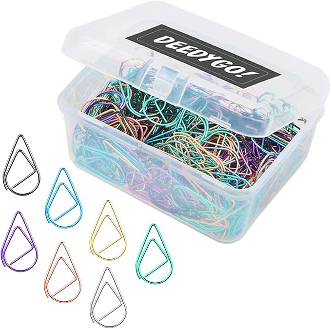 DEEDYGO 250 PCS Multicolor Drop-Shaped Paper Clips, 1 Inch | Teardrop Paperclips by DEEDYGO