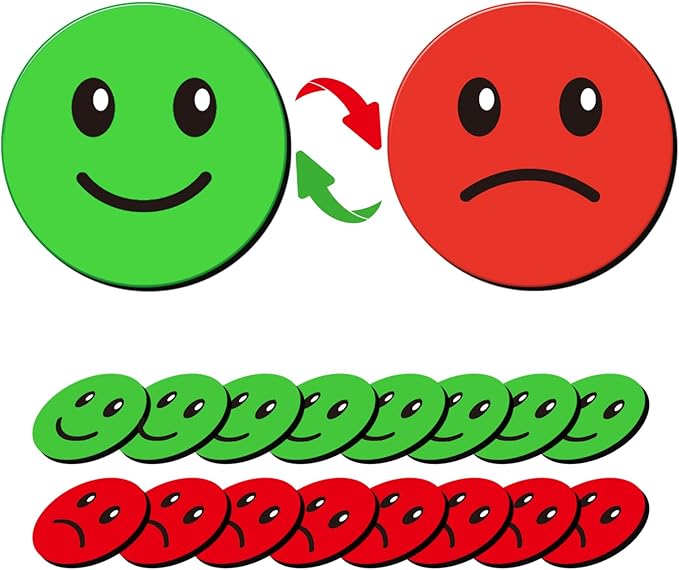 25 Pcs 1” Double-Sided Red Green Smiley Face Magnets, Flip Over Colored Magnetic Dots for Whiteboard, Refrigerator, Office (25, Happy/Sad-Colors)-DeskLoop Office