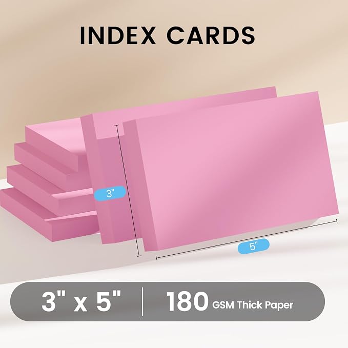 Index Cards 3x5 Inch, Flash Cards, Blank Pink Note Cards Paper - Image 2